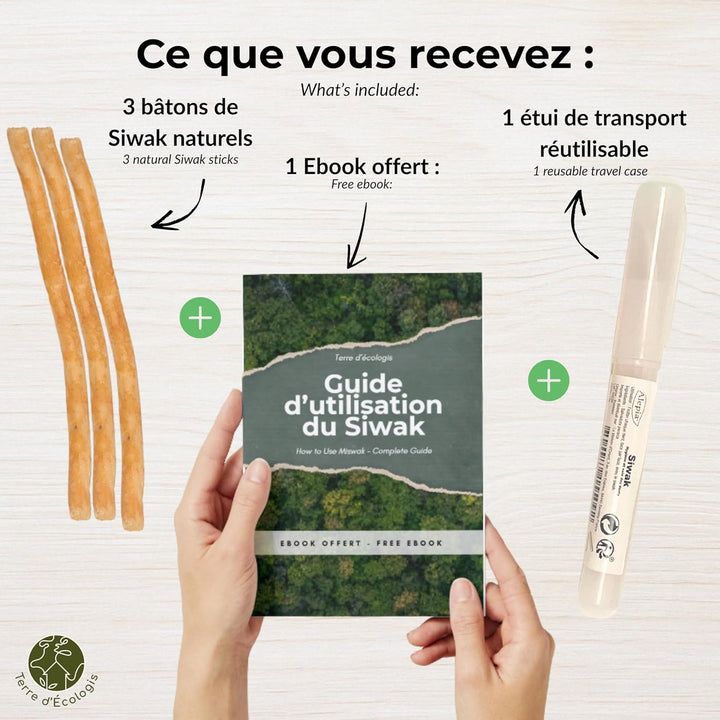 Set of 3 Natural Siwaks + 1 Case - Eco Friendly Toothbrush - Salvadora Persica Wood - Pakistan Origin - Zero Waste