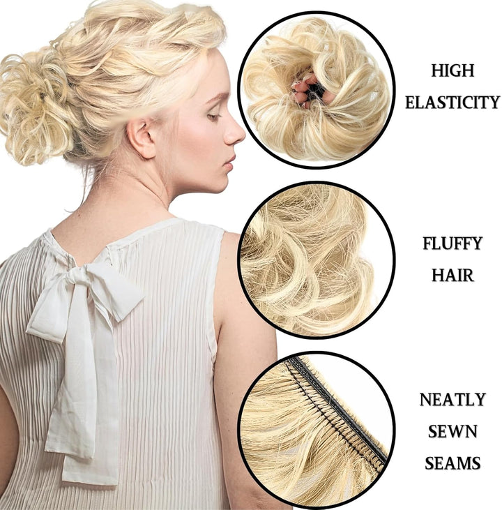 1 PCS Messy Bun Hair Piece with Elastic Band for Bun Making Curly Wavy Scrunchies Easy to Use Synthetic Hair Chignons Donut Accessories Scrunchies for Women Girls Ponytail (Dirty Blonde)