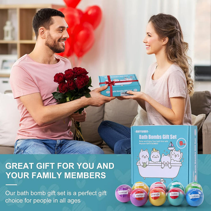 Bath Bombs Gift Set, Vegan & Cruelty Free, Ideal Present for Women, Girls, Birthday Mothers Day Gifts Idea, 9-Pieces Handmade Fizzy Bubble Bath Bombs