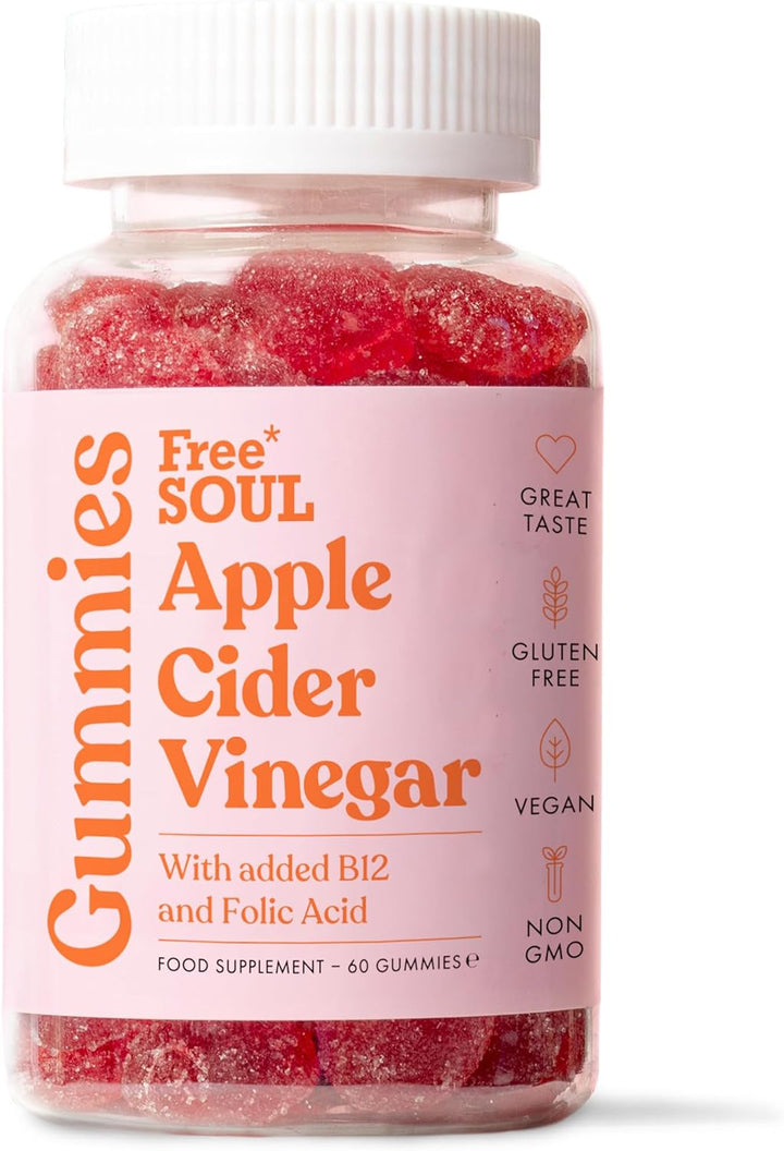 Apple Cider Vinegar Gummies with the Mother 1000Mg | Enhanced with Vitamin B12 & Folic Acid | 60 Vegan ACV Capsules with Pomegranate & Beetroot Powder | Natural Ingredients by