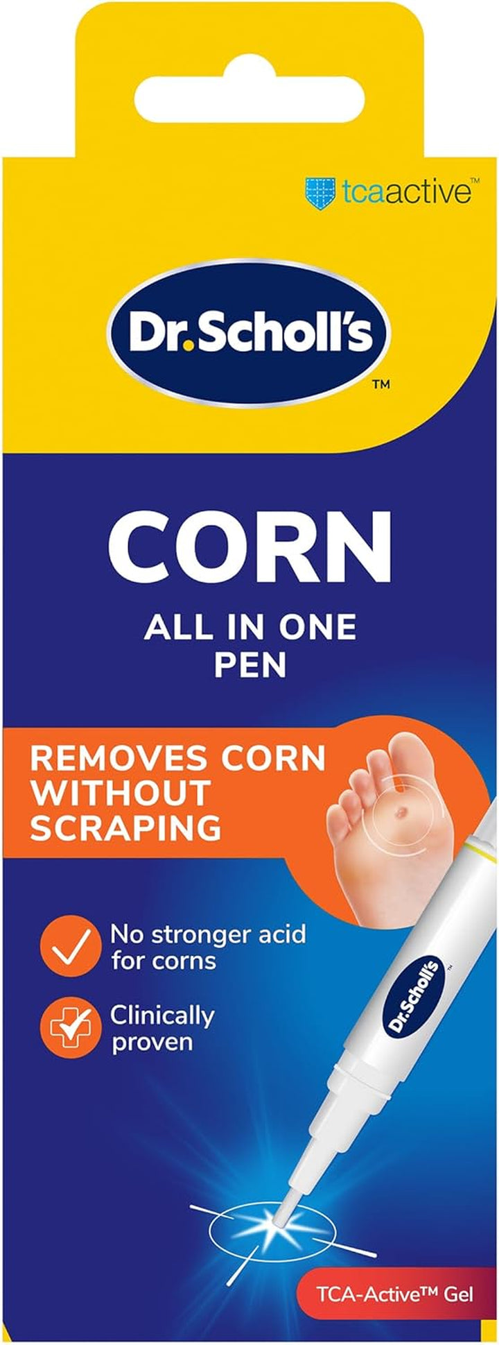 Scholl Corn Removal Pen - Clinically Proven Corn Remover, Pain-Free Treatment with TCA Active Gel for Complete Corn Removal, 1 Pen