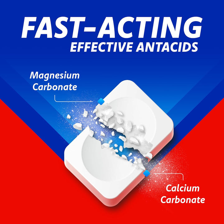 Spearmint Flavour Antacid, Heartburn and Indigestion Chewable Tablets, 1 Pack of 96 Tablets - Gets to Work in 60 Seconds for Fast and Effective Heartburn Relief