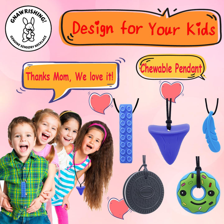 Chew Necklaces for Sensory Kids 5 Pcs Blue Sensory Chewy Toys for Autism Girls and Boys, ADHD Toddler, Adult
