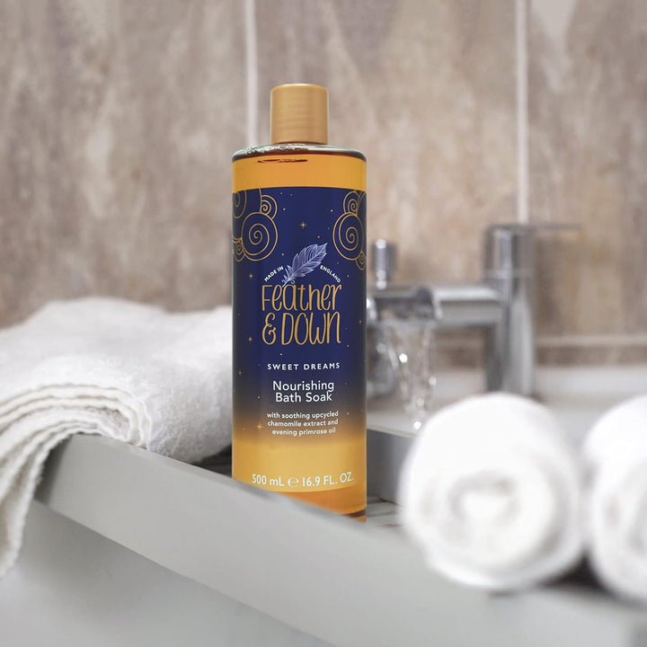 Nourishing Bath Soak (500Ml) - with Soothing Upcycled Chamomile Extract & Evening Primrose Oil. Nourish Your Body & Calm Your Mind. Cruelty Free. Vegan Friendly.