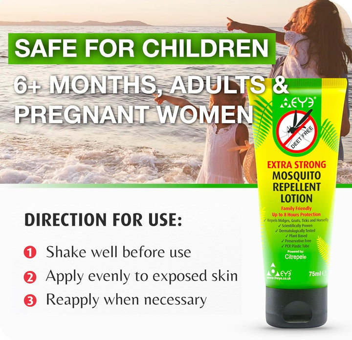 Mosquito Repellent Cream - Extra Strong/Tropical Strength - 100% Natural, Deet Free, No Preservatives - Safe Insect/Midge Repellent for Adults, Children & the Environment - 75Ml