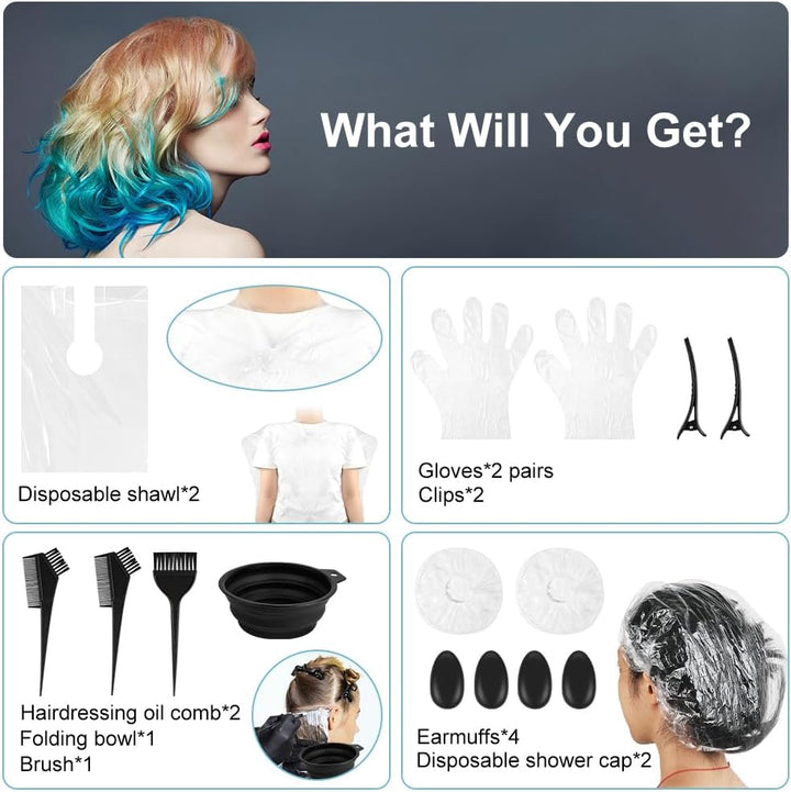 18 PCS Tools for Hair Colouring Kit, DIY Salon Hair Coloring Bleaching Tools Set, Hair Dye Tool Set, Including Hair Dye Bowl, Brush, Earmuffs, Comb, Cape, Shower Cap, Gloves, Hairpins