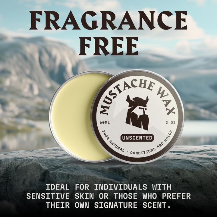 Moustache Wax and Comb Kit - 60G, Unscented - Strong Hold Moustache Wax for Men & Anti-Static Comb for Precise Grooming - Non-Greasy Formula for Easy Beard Care