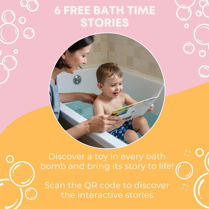 6Pcs Kids Bath Bombs Set with 6 Toys & 2 Rubber Ducks – Fun Bath Bombs for Kids with Surprise Toys inside & 6 Bathtime Stories – Safe for Sensitive Skin & Birthday Gift for Boys & Girls