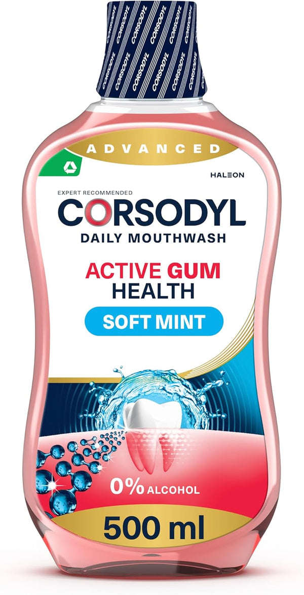Mouthwash Daily Active Gum Health, Fluoride Mouthwash, Alcohol Free, Soft Mint, 500Ml