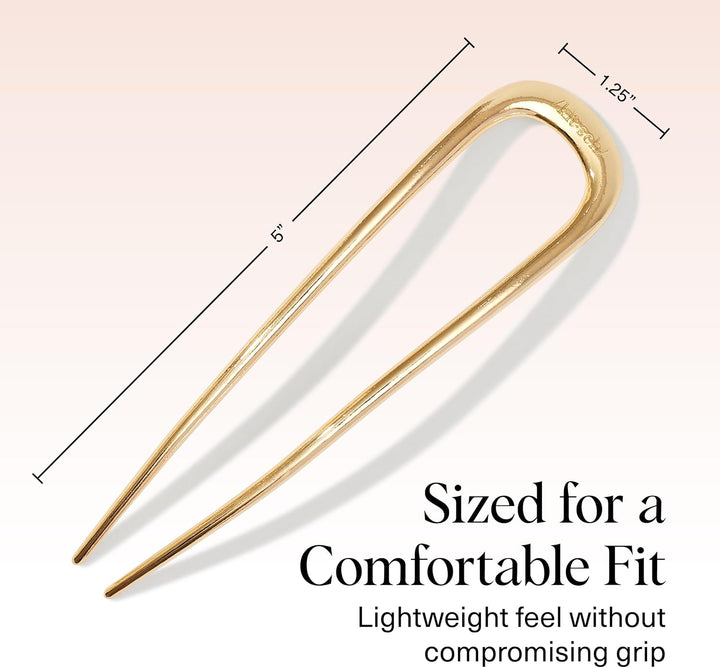 French Hair Pins for Women – Elegant & Durable Metal Hair Fork for Updos, Bun & Twist Hairstyles, Secure Hold All Day, Comfortable Fit | Ideal Gifts for Women- Gold, 1Pc