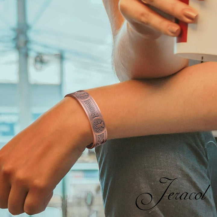 Copper Bracelets for Men Women,Tree of Life and Celtic Knot Design Copper Magnetic Bracelets Cuff Bangle with 12Pcs Powerful Magnets(Each 3800 Gauss), Brazaletes Jewelry with Gift Box