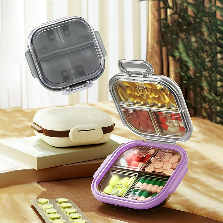 Pocket Pill Case Box, Pill Dispenser 7 Compartments, Weekly Medication Organiser, Vitamin Medication Case Airtight & Moistureproof (Purple Gray)