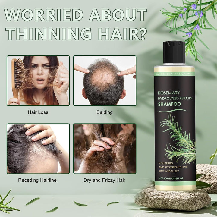 2 Pack Rosemary Hair Growth Shampoo, Thickening & Strengthening Shampoo with Hydrolyzed Keratin & Vitamin C, Nourishing and Moisturizing Formula for Women and Men