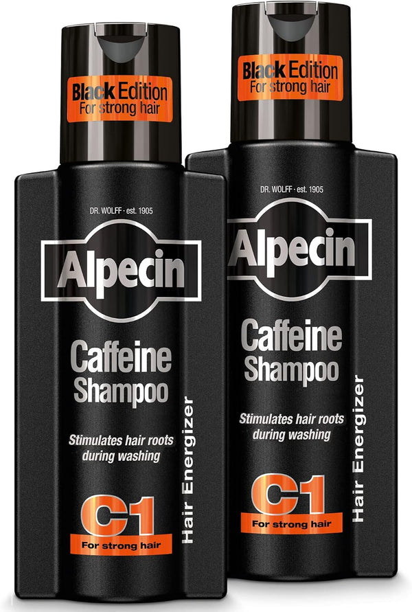 Caffeine Shampoo C1 Black Edition - 2 X 250 Ml - with New Fragrance | Natural Hair Growth for Men | Energy for Strong Hair | Hair Care for Men Made in Germany