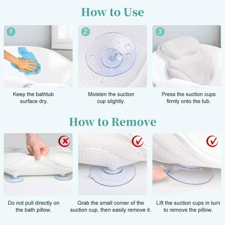 Luxury Bath Pillow Cushion Ergonomic Pillow with 4D Air Mesh Technology and 6 Suction Cups Helps Support Head Neck Back Shoulder Fits All Bathtub Hot Tub and Home Spa UK Brand