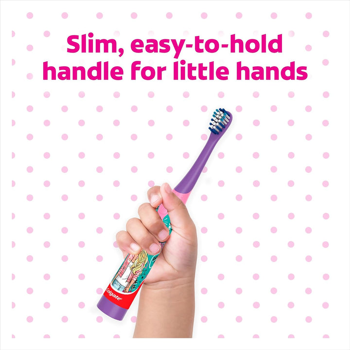 Kids Battery Barbie Extra Soft Bristles Toothbrush, 3+ Years, with Sonic Vibrating Bristles to Remove More Plaque and Slim Easy to Hold Handles