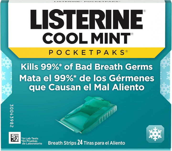 Cool Mint Pocketpaks Breath Strips, Oral Dissolving Breath Freshener Strips Kill 99% of Germs That Cause Bad Breath, Portable for On-The-Go, Refreshing Mint Flavor, 24-Strip Pack (12 Pack)