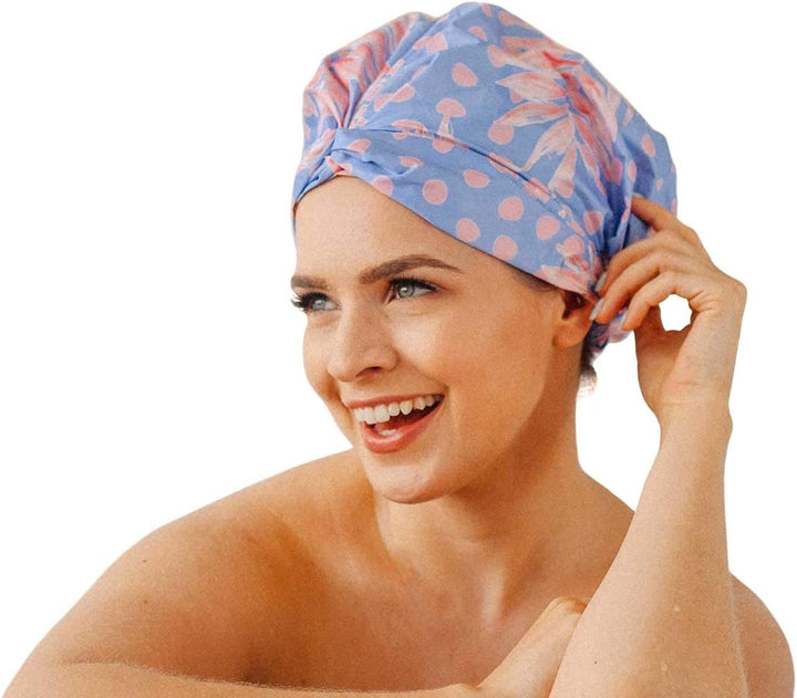 Luxury Shower Caps for Women Reusable Waterproof - Flexi Satin Lined, Large Wide Shower Cap for Women & Men, Adjustable, Stylish Hair Cap for Shower, for Long & Short Hair - Terracotta Checker