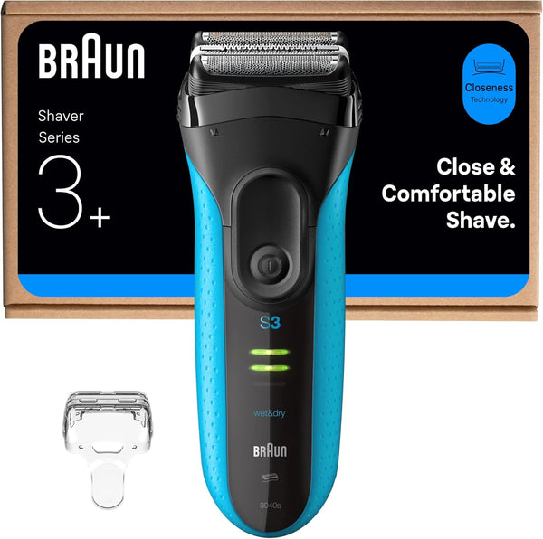 Series 3 Proskin Electric Shaver, Rechargeable and Cordless Wet & Dry Electric Razor for Men with Pop up Precision Trimmer, 3040Si, Black/Blue