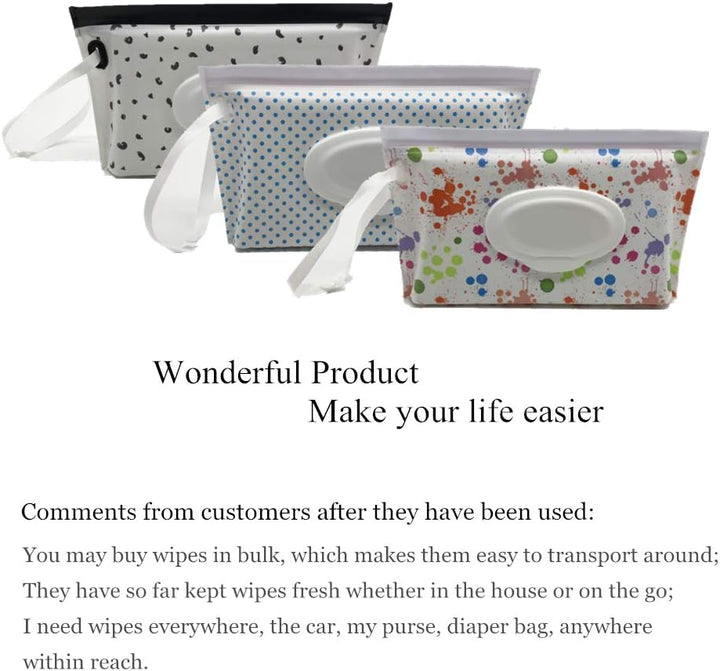 Portable Baby Wet Wipe Pouch Bags, Reusable & Refillable Wipes Dispenser, Eco Friendly & Lightweight Travel Wet Wipe Holder (2 Pack, Black Feather)