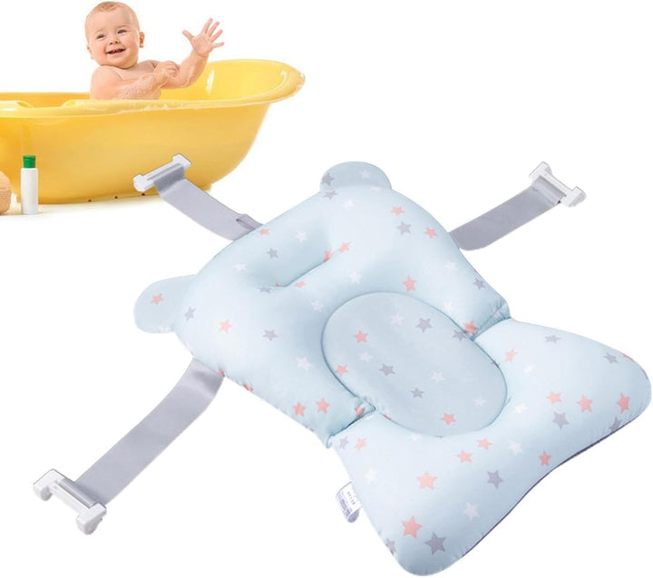 Baby Bath Cushion Bathtub Pad - Anti-Slip Babys Baths Cushions Mats, Soft and Comfortable Bathes Shower Accessories, Care Pads with Buckles and 3 Safety Belts for Home Traveling Use