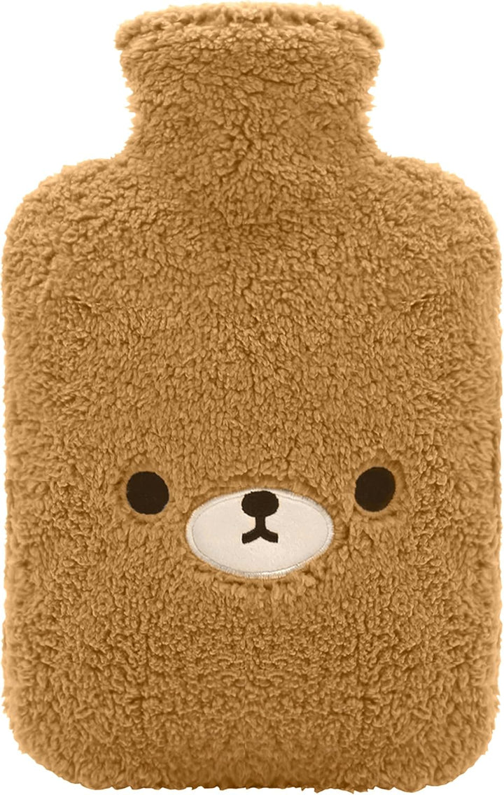 Hot Water Bottle with Cute Fleece Cover, 2L Hot Water Bag for Hot and Cold Compress, Hand Feet Warmer, Neck and Shoulder Pain Relief,Bear Blue