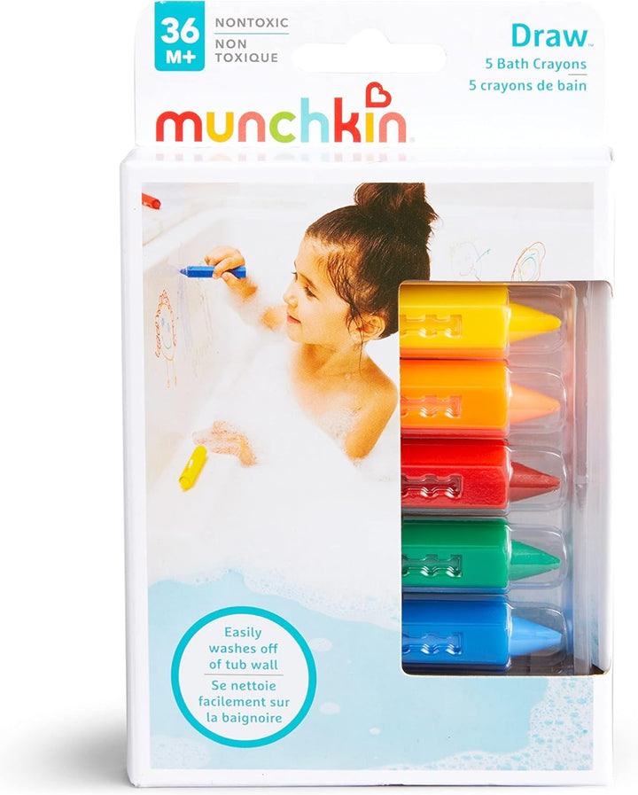 Bath Crayons | Colourful Bath Toy Mess-Free Shower Toys | Draws on Tiles & Porcelain | Washable Baby Bath Toy - Set of 5 Crayons