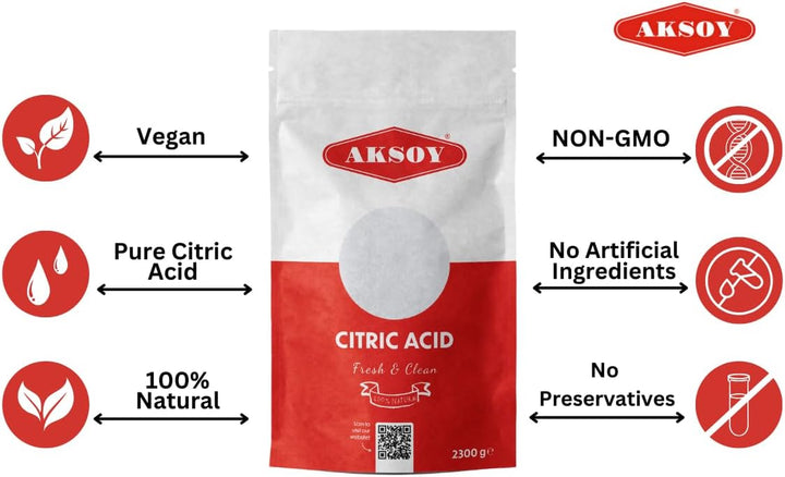 Citric Acid Food Grade 2300Gr || Non-Gmo, Anhydrous, Make Your Own Bathbomb, No Additives, Sour Drinks, Household Cleaning with Citric Acid Powder (Packaging May Vary)