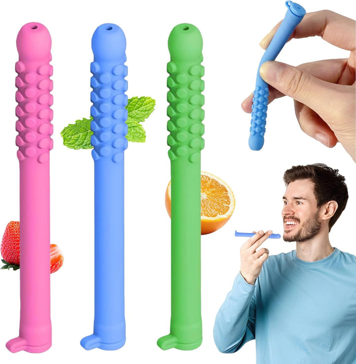 3 Pcs Chewable Breathers Sticks, Breath Strips with Aromatherapy Oil, Focus Clear Respiratory Function Homefor Commuters Students Professionals