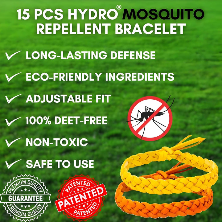 Mosquito Repellent Bracelet 15 Pcs, Adjustable Leather Band, Deet Free, Travel Essentials, Insect Repellent Bracelet, 450 Hours Mosquito Repellent Protection Suitable for All Ages
