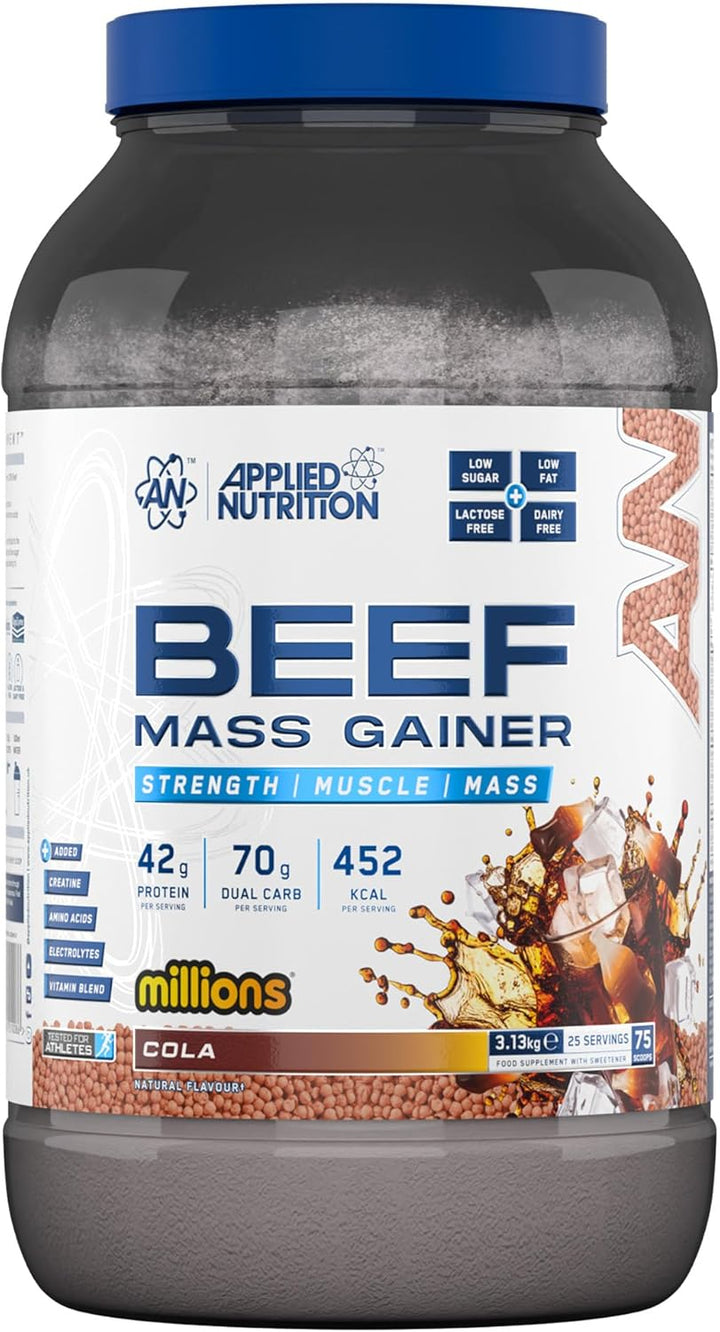 Beef Mass Gainer Protein Powder – 42G Beef Protein Isolate, High Calorie Weight Gainer Supplement, Lactose Free, Low Sugar (3.13Kg – 25 Servings) (Frozen Berries)