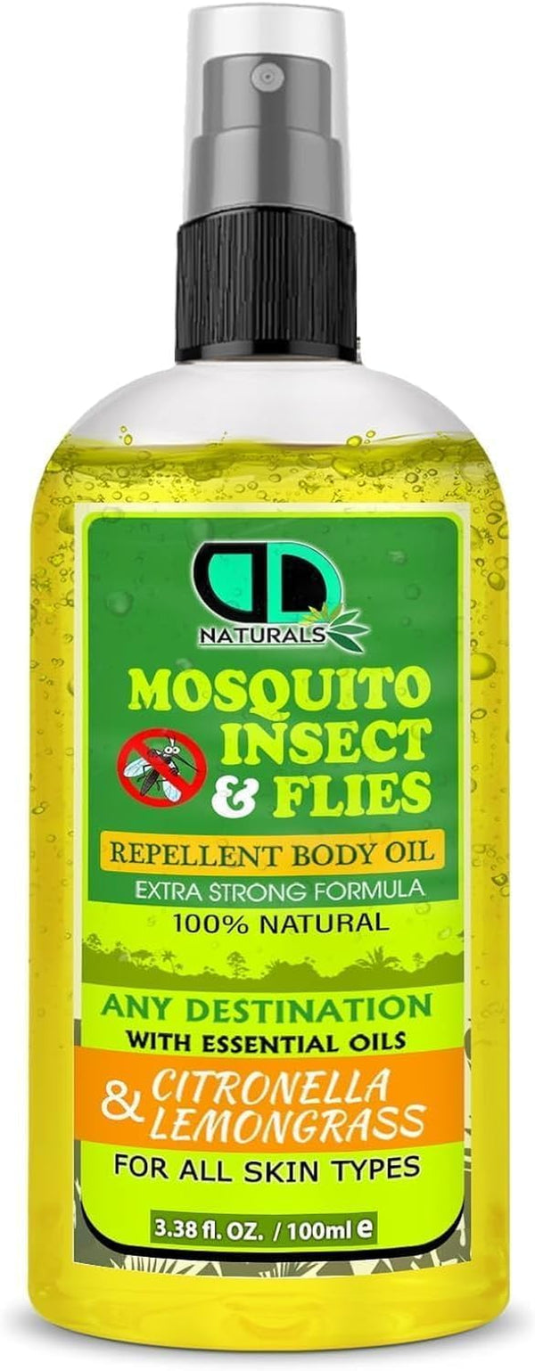 100% Natural Mosquito, Insect & Flies Repplent Body Oil with Citronella & Lamongrass Essential Oils, for All Body Types 100Ml Spray
