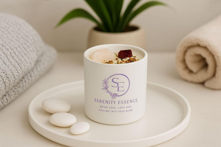 Lavender Candle with Rose Quartz Crystal Candle – Vegan Soy Wax Aromatherapy Candle, Healing & Stress Relief – Meditation & Relaxation – Christmas Gifts(60 Hrs)