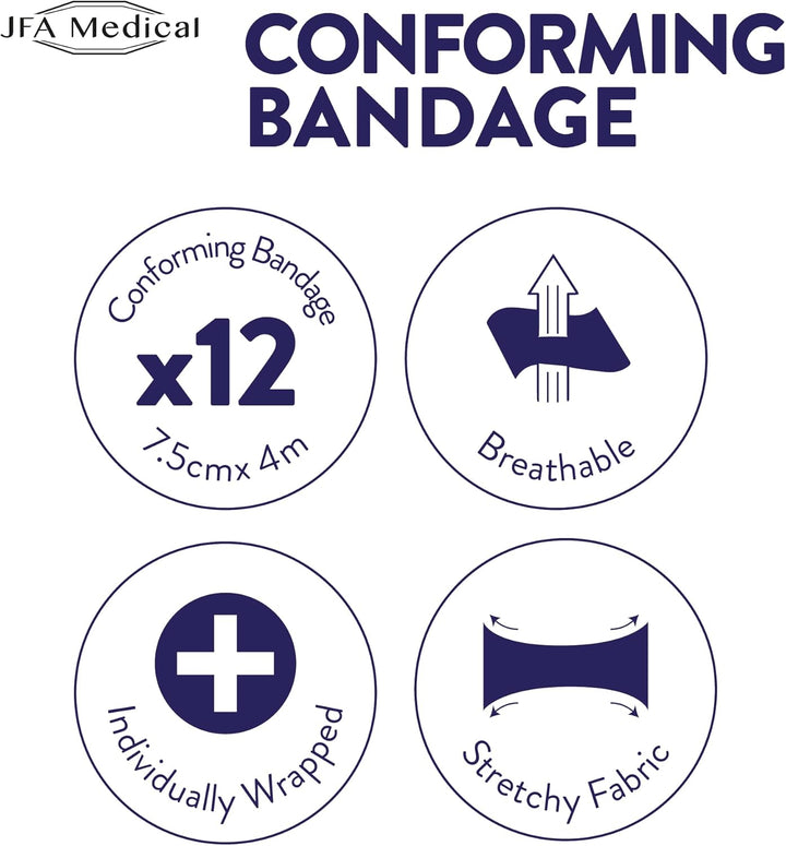 Conforming Bandage, Gauze Bandage Roll 7.5Cm X 4M - Pack of 12