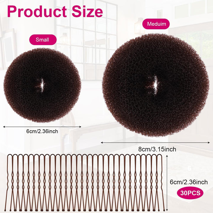 Hair Donut Bun Maker Set, 4 Pcs Ring Style Donut Bun Shaper with 30 Hair Pins, Blonde Chignon Doughnut Bun Hair Accessories for Girls Kids Women DIY Chignon Hair Styles