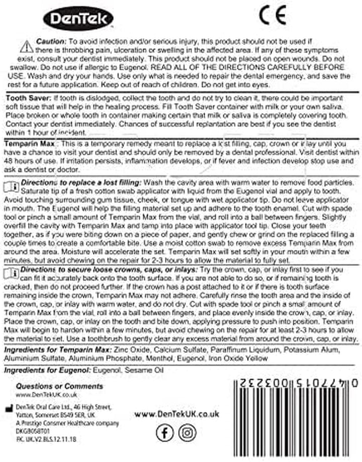 First Aid Kit, Home Temporary Dental Repair Kit for Repairing Lost Fillings or Securing Loose Caps, Crowns or Inlays with Spade Tool