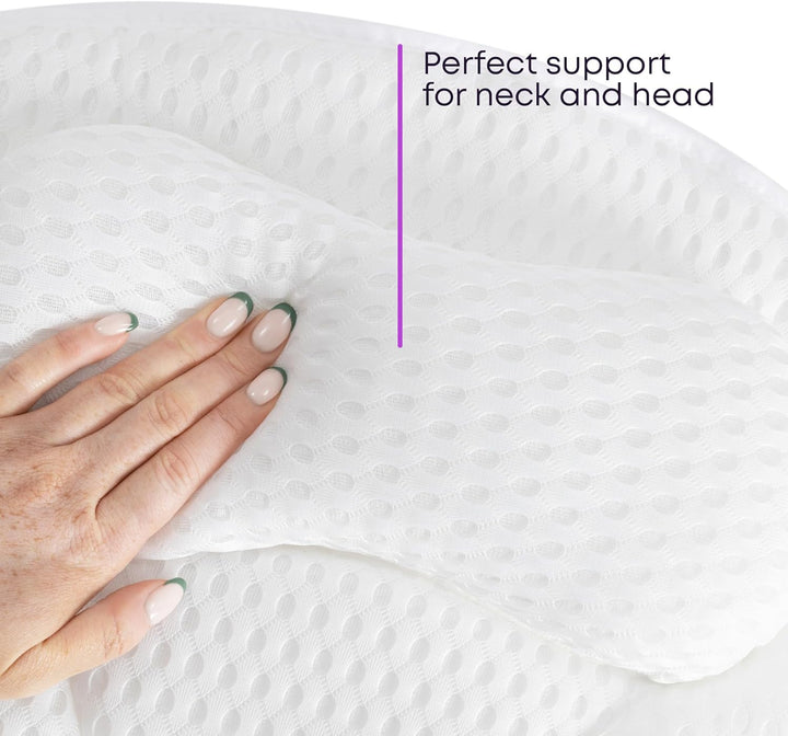 Bath Pillow with 6 Suction Cup and Air Mesh Technology, Ergonomic Design Helps Support Head and Neck, Non-Slip (White)