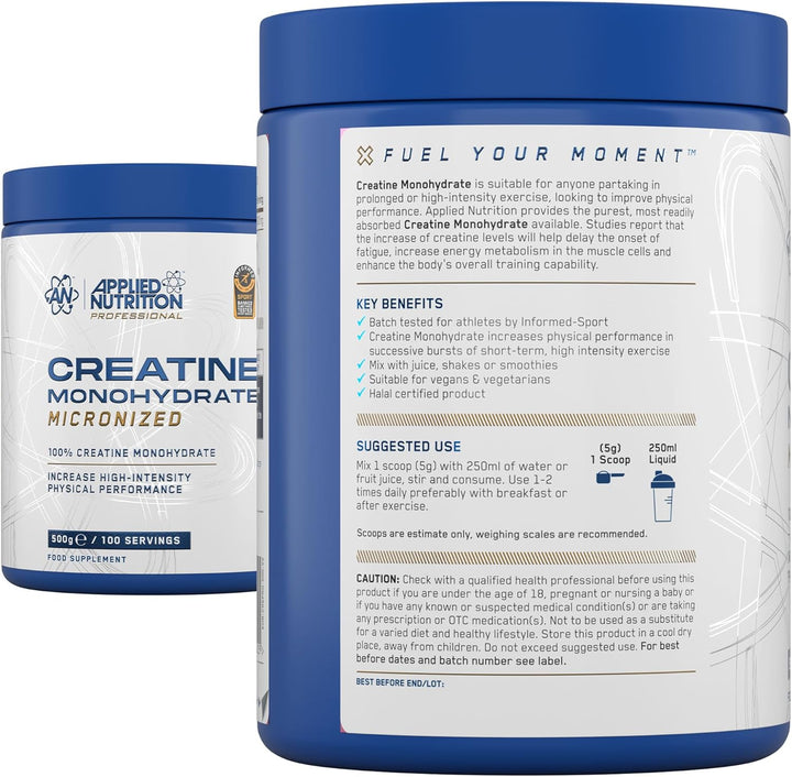 Creatine Monohydrate Powder 500G – 100% Micronized Creatine – 5G per Serving – Unflavoured – Supports High-Intensity Performance – 100 Servings