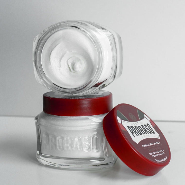 Pre Shave Cream, 100Ml, Nourishing and Moisturising Pre Shaving Cream for Men with Sandalwood Oil and Shea Butter, Made in Italy, Red