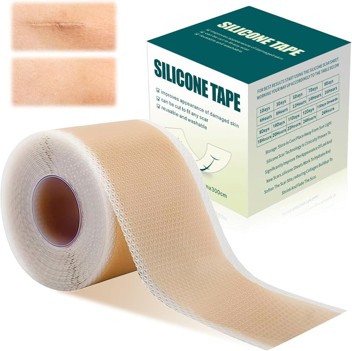 Silicone Scar Sheets, Premium Silicone Gel Scar Tape, Reusable Silicone Patches, Painless Silicone Tape Roll, Silicone Scar Tape for Surgeries Scars, C-Sections, 1.6'' X 120''Roll-3M