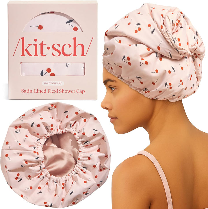 Luxury Shower Caps for Women Reusable Waterproof - Flexi Satin Lined, Large Wide Shower Cap for Women & Men, Adjustable, Stylish Hair Cap for Shower, for Long & Short Hair - Terracotta Checker