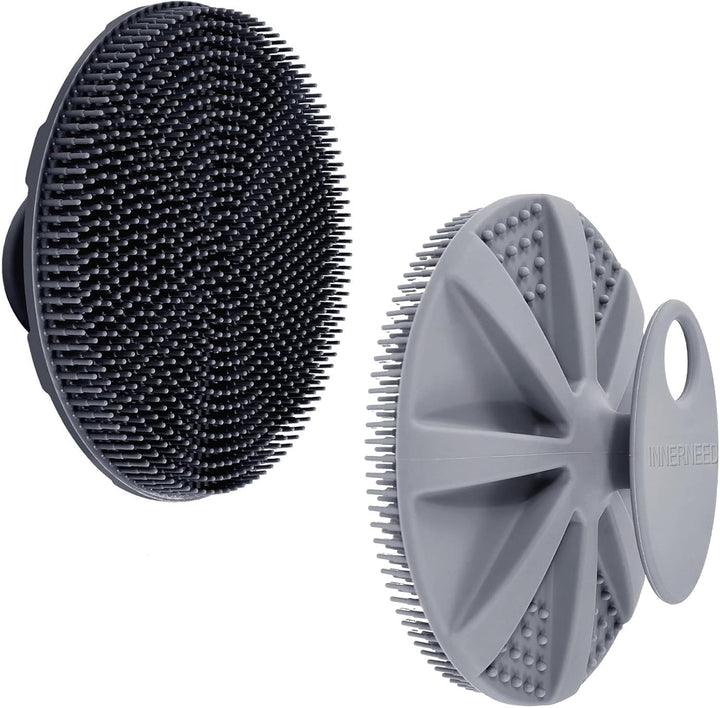 Food-Grade Soft Silicone Body Scrubber Shower Brush Handheld Cleansing Skin Brush, Gentle Exfoliating and Lather Well (Black)