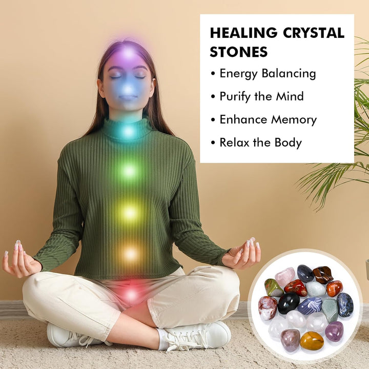 18 Pcs Healing Crystal Stones, Natural Gemstones Healing Crystal Gifts Palm Stones Reiki Chakra Crystals, Lucky Polished Pocket Stone for Anxiety Stress Relief, Balancing Yoga, Meditation