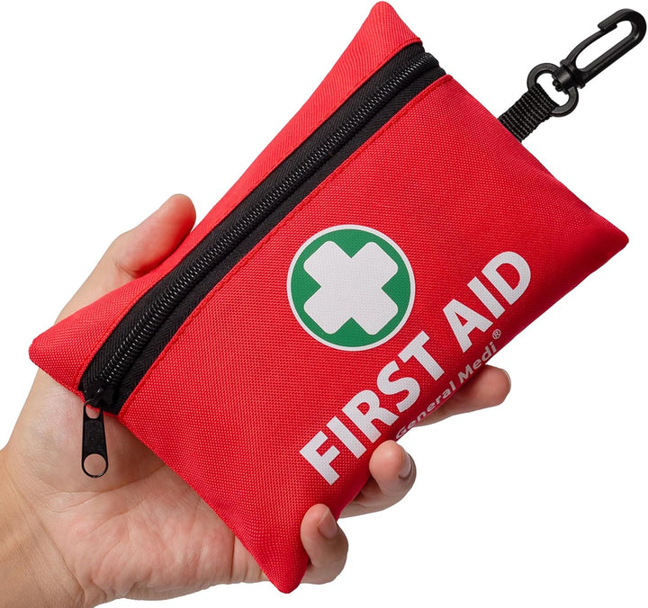 Mini First Aid Kit, 92 Pieces Small First Aid Kit - Includes Emergency Foil Blanket, Scissors for Travel, Home, Office, Vehicle, Camping, Workplace & Outdoor (Red)