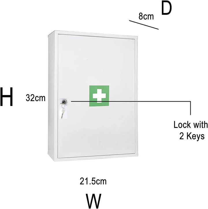 ® Secure Medical Storage Lockable Box First Aid Medicine Emergency Metal White Gloss Bathroom Cabinet Wall Mounted Safe Secure Medicine & Valuables Complete with Fixings & 2 Keys