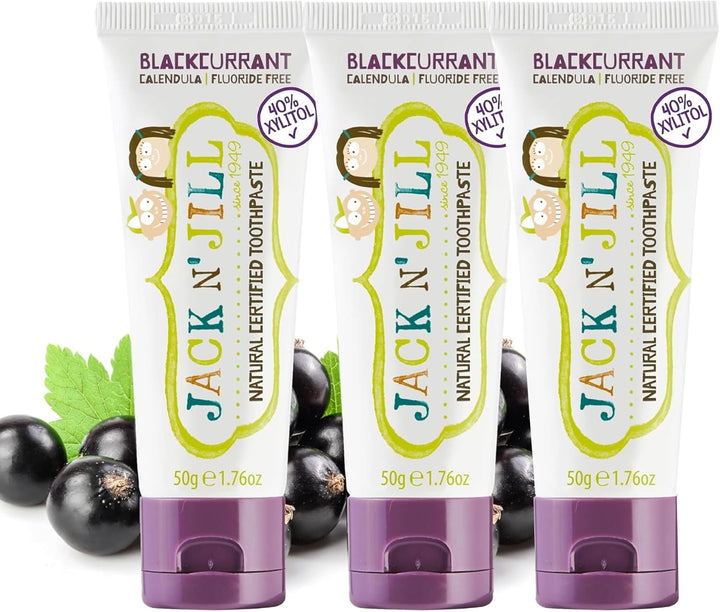 Jack N’ Jill Natural Certified Kids Toothpaste – Fluoride-Free Toddler & Baby Toothpaste with 40% Xylitol, No Sugar, Suitable from 6 Months+, Banana & Strawberry Flavour, Pack of 2 (50G Each)