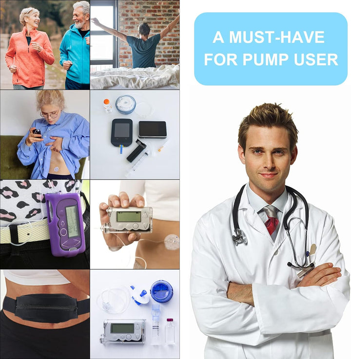 Insulin Pump Belt,Insulin Pump Holder,Hold CGM Receiver Insulin Pumps Blood Glucose Meters & Test Strips,Running or Travel Diabetes Accessories,Adjustable Waist Band Belt for Adult Men Women (Black)