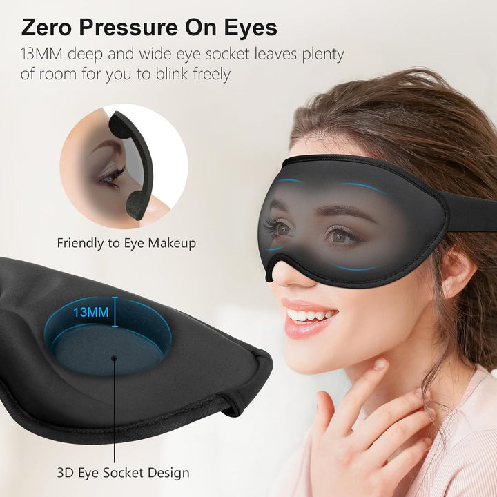100% Light Blocking Sleep Masks for Men & Women-Zero Pressure Sleeping Eye Mask -3D Ergonomic Design Eye Movement and Eyelash Friendly, Ultra Comfortable Blindfold for Sleeping