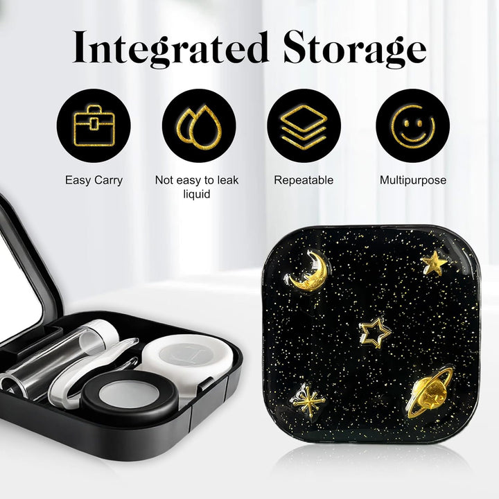 Contact Lens Cases, Contact Lens Holder with Mirror, Portable Eye Contacts Mini Case Container Set with L and R Caps for Home Travel