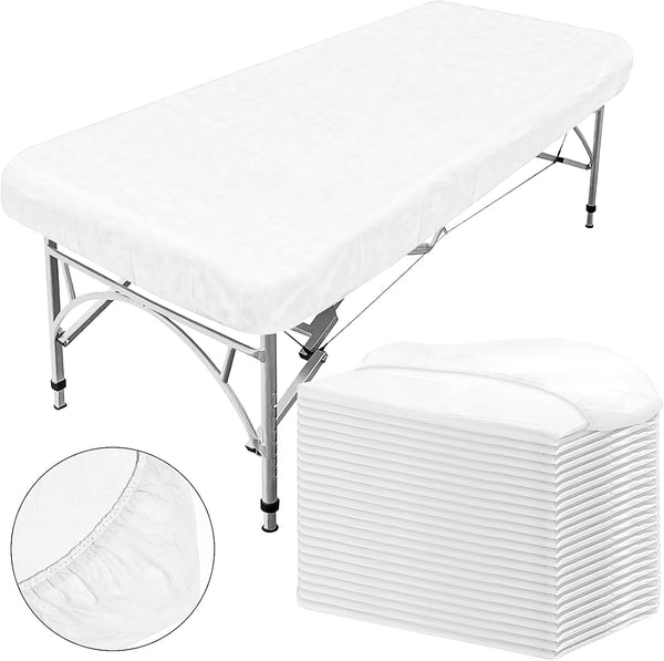 40 Pcs Disposable Fitted Sheets with Elastic, Disposable Massage Bed Sheets Covers for Spa Beauty Salon Waterproof Oil-Proof (White, 220 X 100 Cm)
